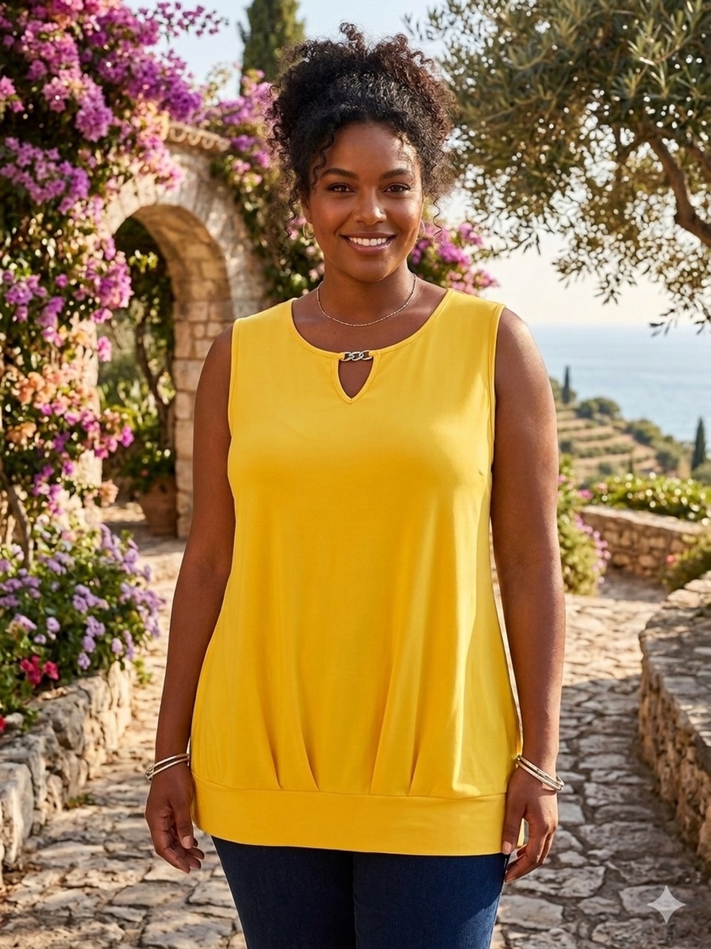 Diana Belle Sleeveless Yellow Keyhole Tank Top Size 2X